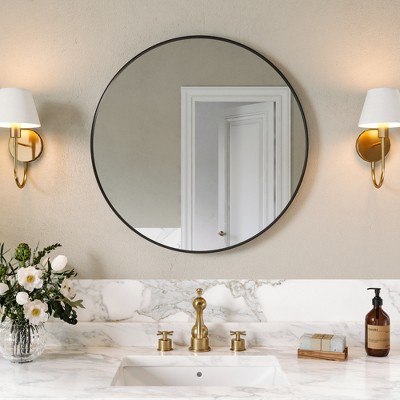Matte Round Rectangle Bathroom Vanity Mirror, Over-Sink Wall Mirror with HD Tempered Glass and Rust-Resistant Aluminum Frame