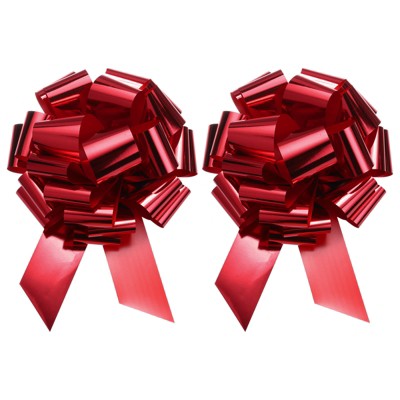 Unique Bargains Bright Durable Metallic Gift Wrapping Large Pull Bow for Wedding 2 Pcs Red 18 inch