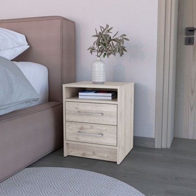Kumasinova Modern 19.9" Night Stand with Drawers,Wood Nightstand with Open Shelf,Compact Bedside Table with Metal Handles for Bedroom