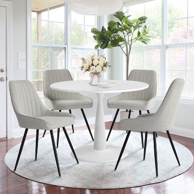 5-piece White Round Dining Table Set For 4, Round  Dining Table 35" with 4 Upholstered Fabric Dining Chair, Dining Room Furniture-Maison Boucle