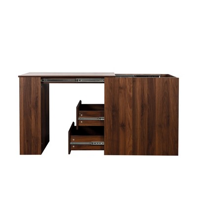SEVOBAL Foldable Computer Desk Drawers Modern Corner Home Office Storage Extendable Table Study Writing Desk Workstation, Brown, 40.16"*31.1"*6.69"