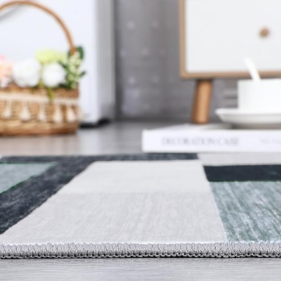 2x6 FT Machine Washable Runner Rug,Modern Geometric Low Pile Non-Slip Hallway, Entryway, Kitchen & Laundry Area Rug, Grey