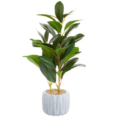 Juvale Artificial Plants in Pot, Fake Faux Plants with Gray Cement Planter, 3.1 x 3.1 x 11.8 in