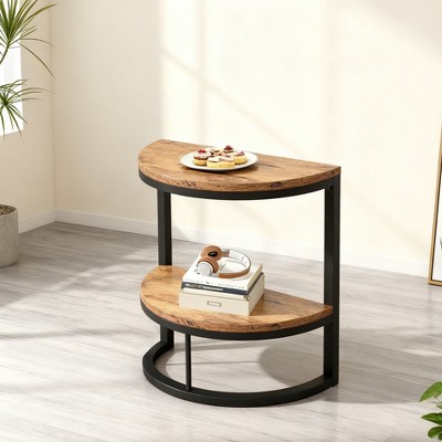 Gulches 2-Tier Semi Circle End Table Half Round Side Table with Storage Shelf, Slim C Table for Living Room Bedroom, Easy Assembly