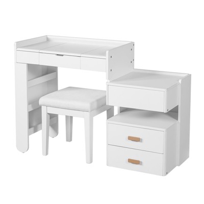 FONTOI 3-in-1 Makeup Vanity Desk with Flip-Top Mirror, Dressing Table with Adjustable Length&le Drawers for Home, White, 16.3"*31.3"*45.25"