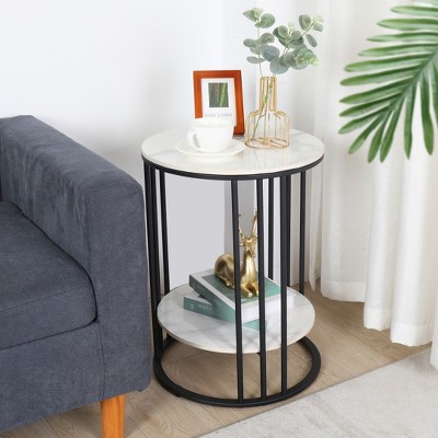 2-Tier Round Side End Table Living Room Coffee Table w/ Storage Shelf Black