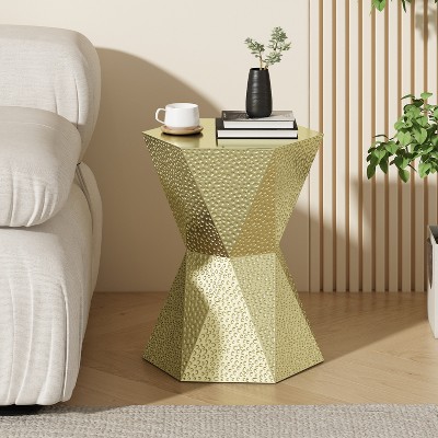 GDFStudio Everett Contemporary Hexagon Metal Side Table, Gold