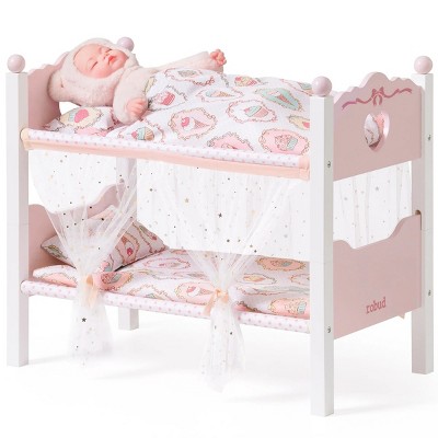 ROBOTIME Doll Furniture Stackable Doll Bunk Beds, Dollhouse Furniture, Doll House Accessories, Pretend Play Toy for Girl, Pink, 12.2"*22.2"*18.7"