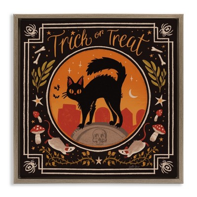 Stupell Industries Trick Or Treat Cat & Rats Floating Frame Canvas Art