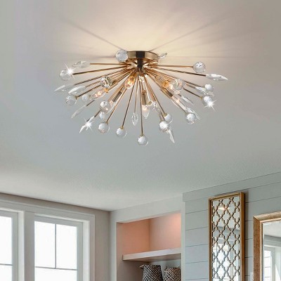 LLHZSY 6-Light 25 3/5" Dandelion Firework Crystal Flush Mount Ceiling Lights Fixture-Gold