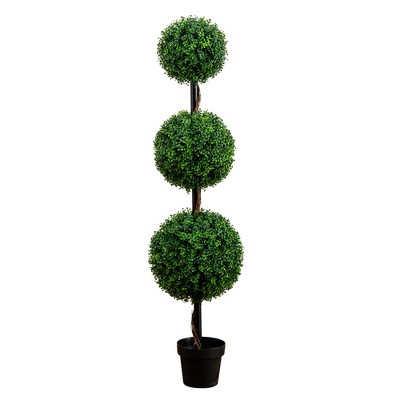 Nearly Natural 5-ft Artificial Triple Ball Boxwood Topiary Tree (Indoor/Outdoor)