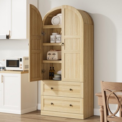 Garvee Tall Storage Cabinet, Farmhouse Large Wood Arched Kitchen Pantry, Bookcase with Doors & 2 Drawers for Dining, Office, Living Room, 72"