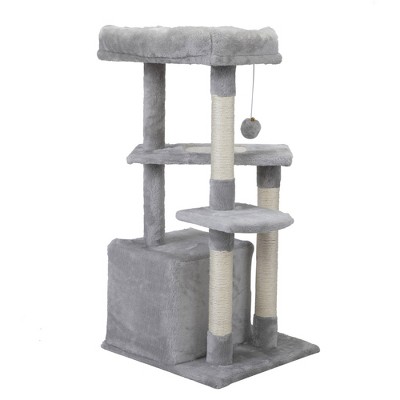 DOMETOUR Double Layer Cat Tree Stand House Furniture Kittens Activity Tower Posts Kitty Pet Play House Light Gray
