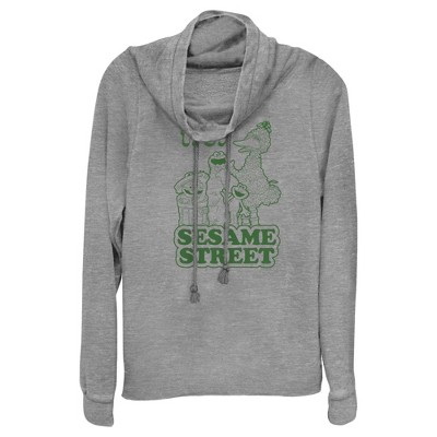 Junior's Sesame Street Group Green Outline 1969 Cowl Neck Sweatshirt