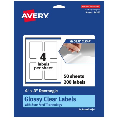 Avery Glossy Clear Rectangle Labels with Sure Feed, 4" x 3"