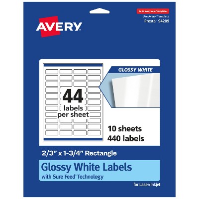 Avery Glossy White Rectangle Labels with Sure Feed, 2/3" x 1-3/4"