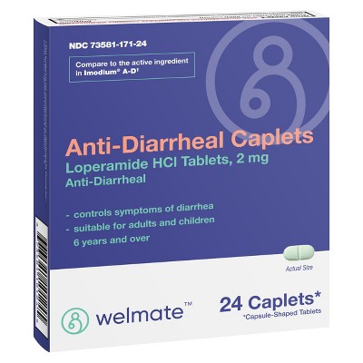 Welmate Anti-Diarrheal Loperamide HCl 2 mg Caplets 24ct