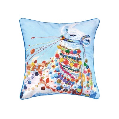 carol & frank Llama Boho Blue Multicolor Cotton Decor Throw Pillow, 22" x 22" Cover And Insert Set