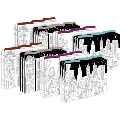 Barker Creek Color Me! Cityscapes 14pt Letter-Size File Folders Multi-Design Set 24 per Set: Art Stationery, Top Tab, 50 Sheet Capacity