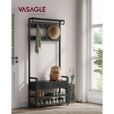 VASAGLE Hall Tree with Bench and Shoe Storage, Entryway Coat Rack with Shoe Bench, 2 Fabric Drawers, 10 Hooks