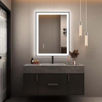 SEVOBAL Bathroom Vanity Mirrors Shatter Proof Rectangular Anti Fog Mirror with Clear Reflective Glass Polished Acrylic Frame, Silver, 28"*20"*0.2"