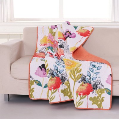 50"x60" Watercolor Dream Throw Blanket White - Greenland Home Fashions: Cotton, Floral, Woven, Quilted, Bed Accessory