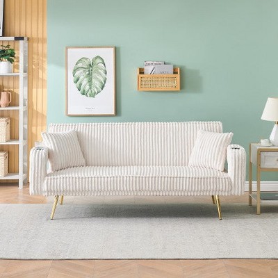 74.01 inch straight corduroy sofa bed with pillows, adjustable in three levels,  suitable for use in living rooms and study rooms