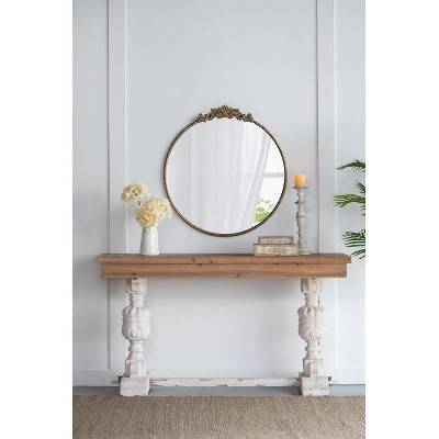 Lyngins 30"x32" Baroque-Inspired Round Full Length Mirror, Pre-Installed Reinforced Hook, Vintage Wall Mirror, Entryway Console Lean Against Wall