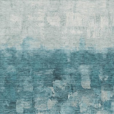 Teal Blue And Silver Abstract Washable Indoor Outdoor Area Rug