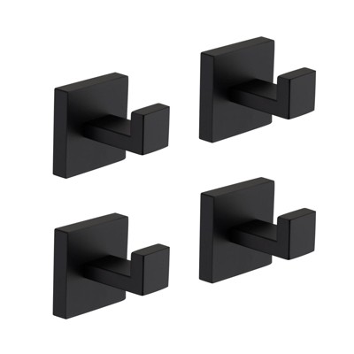 SEVOBAL Bathroom Towel Holders Premium Stainless Steel 4 Pack Wall Hooks Rustproof for Bathroom Kitchen, Matte Black, 6.3"*4.33"*3.15"