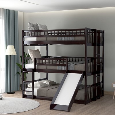 Full Size Bunk Bed with Guardrails, Built-in Ladder and Slide