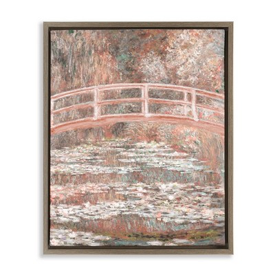 Stupell Industries Peach Impressionist Bridge Floating Frame Canvas Art