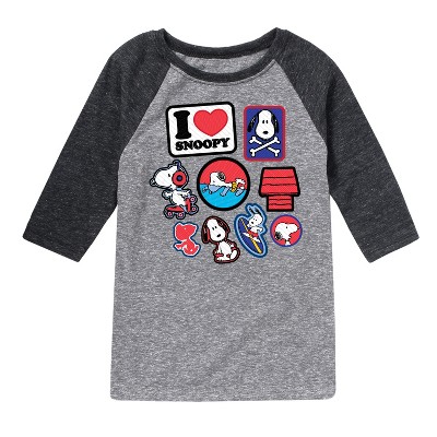Boys' - Peanuts - I Heart Snoopy Patches Raglan Graphic T-Shirt