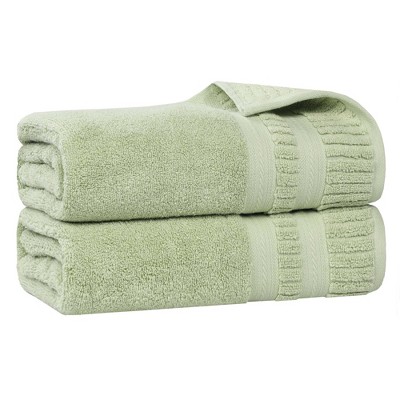 Ribbed Textured Border Zero Twist Cotton Medium Weight Towel Set by Blue Nile Mills