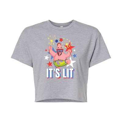 Women's - SpongeBob SquarePants - Lit Fireworks Patrick Cropped Graphic T-Shirt