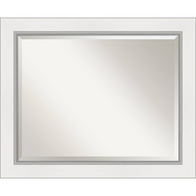 34" x 28" Eva White Framed Wall Mirror Silver - Amanti Art: Modern Beveled, No Assembly Required