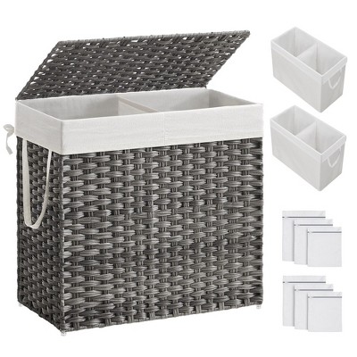 SONGMICS Laundry Hamper with Lid Clothes Hamper with 2 Removable Liner Bags & 6 Mesh Bags