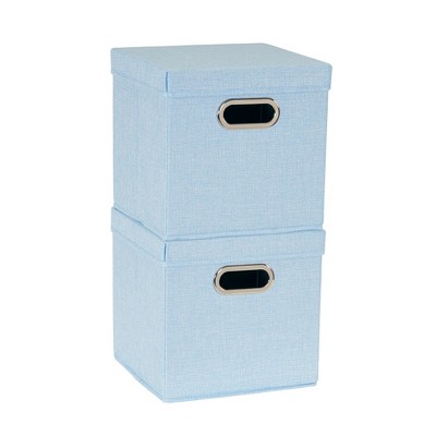Storage Bins with Lids, Set of Two Collapsible Fabric Cube Storage Boxes with Grommet Handles