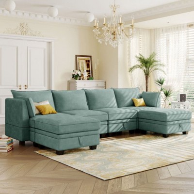 Expansive U-Shaped Modular Sectional Sofa, Versatile Sofa Bed with Flip-Chaise for Living Room, Features Storage Compartment