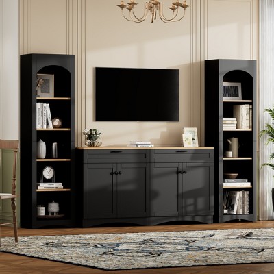 3pcs TV Stand with Bookshelf, TV Console Cabinet, Entertainment Center with Storage Cabinet for TVs Up to 60" -ModernLuxe