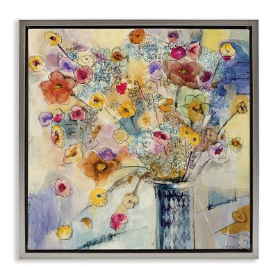 Stupell Industries Chaotic Flowers Line Drawing Black Framed Floater Canvas Wall Art