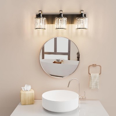 Garvee Modern Crystal Bathroom Vanity Lights Black Bathroom Light Fixtures Crystal Vanity Shower Lights Over Mirror, Bathroom Fixtures, Round Shade