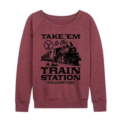 Women's - Yellowstone - Take 'Em To The Train Station Lightweight French Terry Wide Neck Long Sleeve Graphic Shirt