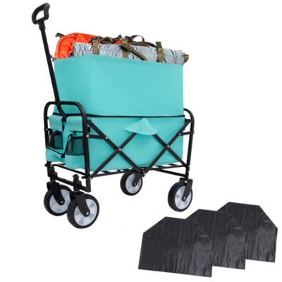 FURNIinspire Outdoor Serving Carts Heavy Duty Utility Cart Utility Wagon Grocery Cart for Camping 3pcs Liner Cover, Blue, 25.98"*17.32"*37.4"