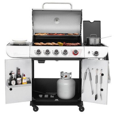 RoyalGourmet 5 Burner Gas Grill with Sear Burner and Side Burner Silver