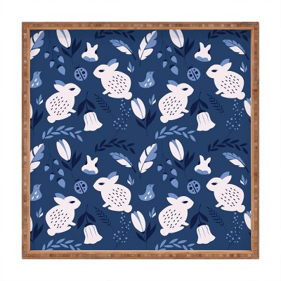 BlueLela Rabbits and Flowers Square Bamboo Tray - Deny Designs
