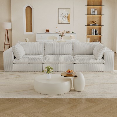 Dewdrop Blue&White Cloud Sofa, Corduroy Fabric Deep Seat Couch with Removable Cushion, No Assembly Needed