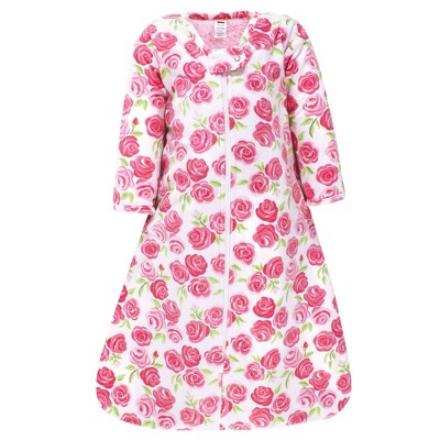 Hudson Baby Girls Long Sleeve Plush Faux Fur Sleeping Bag, Wearable Blanket, Pink Roses