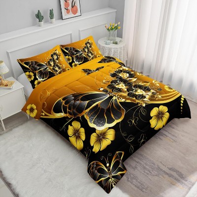 Luupatchy Golden Butterflies Comforter Bedding Set With 1 Quilt 2 Pillowcases, For Valentine'S Day Wedding Gifts,Queen