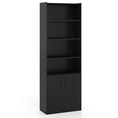 Costway 70" Bookcase with Adjustable Shelves with 2-Door Cabinet Multipurpose Display Rack White/Natural/Black/Gray